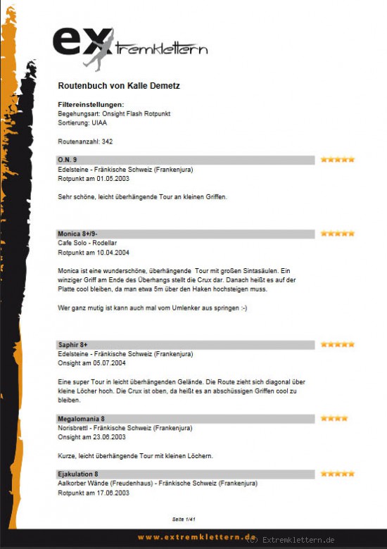 PDF Export des Tourenbuchs von My-Klettern